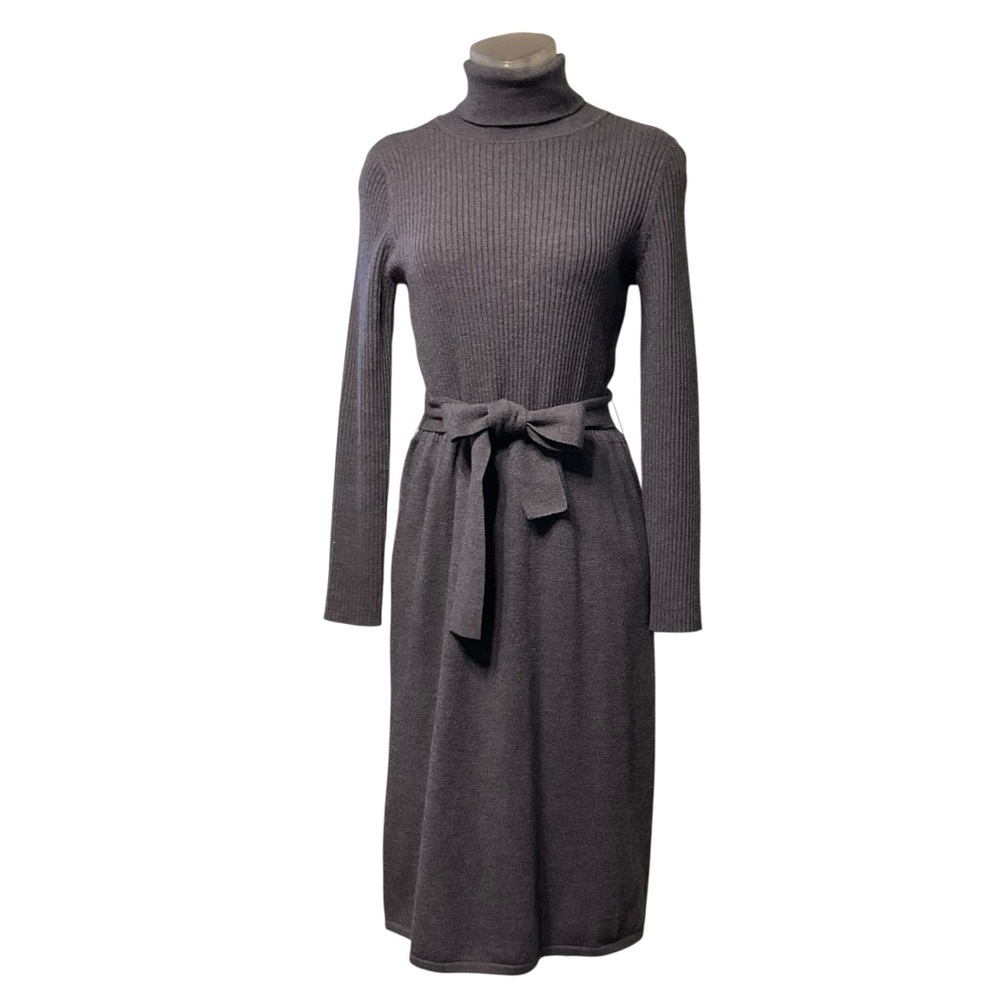 Women’s Merino Wool Blend Turtleneck Sweater Dress Sz M Gray Classic Minimalist